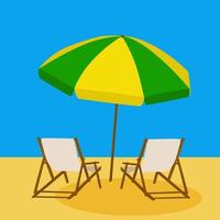 geelgroene parasol en strandstoelen. vector