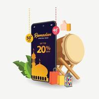 ramadan verkoop banners, korting en beste aanbieding tag, label of sticker set ter gelegenheid van ramadan kareem en eid mubarak, vectorillustratie vector