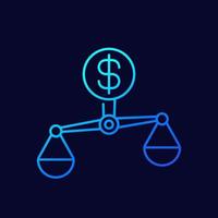 schalen en geld, financiële balans lijn icoon op dark vector