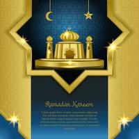 realistische ramadan kareem islamitische achtergrond met gouden en blauwe 3d moskee vector