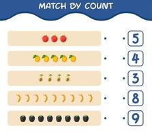 match door het aantal cartoonvruchten te tellen. match en tel spel. educatief spel voor kleuters en peuters vector