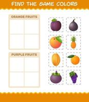 dezelfde kleuren fruit vinden. zoek- en matchspel. educatief spel voor kleuters en peuters vector