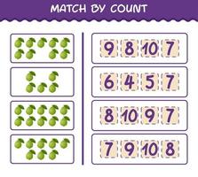 match door telling van cartoon guave. match en tel spel. educatief spel voor kleuters en peuters vector