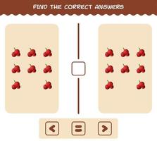 vind de juiste antwoorden van cartoon cranberry. zoek- en telspel. educatief spel voor kleuters en peuters vector