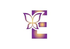 dit is een creatieve letter e toegevoegd vlinderlogo vector