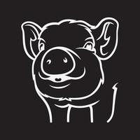 schattig varken cartoon lijn kunst illustratie op zwarte achtergrond vector