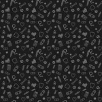naadloos patroon met pictogrammen op het thema geneeskunde. doodle vector met geneeskunde pictogrammen op zwarte background.vintage geneeskunde pictogrammen