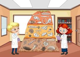 fossiel in bodemlagen met stripfiguur voor kinderen vector