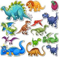 stickerset van verschillende dinosaurussen cartoon vector