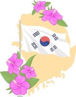 kaart van korea en hibiscus bloemen 2d vector geïsoleerde illustratie