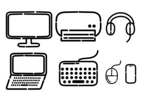 een verzameling illustraties van elektronische kantoorapparatuur vector