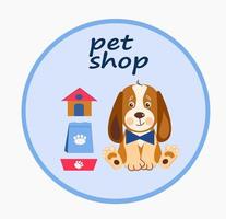 dierenwinkel banner ontwerpsjabloon. vector cartoon illustratie van katten, honden, huis, voedsel.