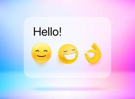 hallo bericht. chatbericht met schattige emoji's. vector 3d illustratie