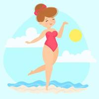 vrouw die rode bikini op het strand draagt vector
