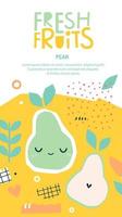 schattige peer voor kinderartikelen. vers fruit inscriptie. vector illustratie