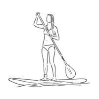 paddleboarding vector schets