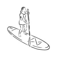paddleboarding vector schets