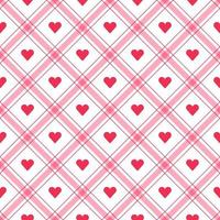 schattig hart liefde zorgzaam Valentijnsdag element rood roze diagonaal streep gestreept lijn kantelen geruit plaid tartan buffel scott boerenbont patroon vierkante achtergrond vector cartoon illustratie tafelkleed