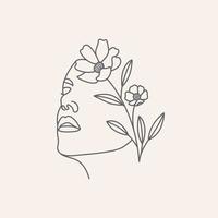 mode lijntekening bloemen vrouw gezicht en abstracte model meisje illustratie vector