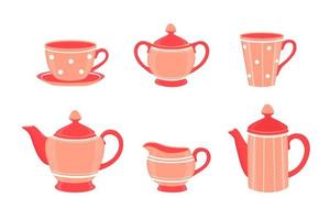 koffie set of thee set.thee accessoires in de keuken. vector cartoon illustratie