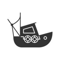 vissersboot glyph pictogram. kool. jacht. silhouet symbool. negatieve ruimte. vector geïsoleerde illustratie