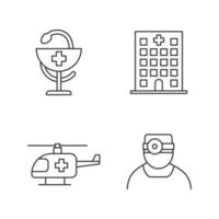 tandheelkunde lineaire pictogrammen instellen. ziekenhuis, dokter, medische helikopter, kom hygeia. dunne lijn contour symbolen. geïsoleerde vectoroverzichtsillustraties vector