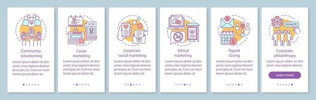 corporate governance onboarding mobiele app pagina scherm vector sjabloon. mvo walkthrough website stappen met illustraties. Maatschappelijk verantwoord ondernemen beleid. ux, ui, gui smartphone-interface