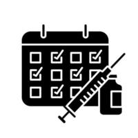 vaccinatie kalender glyph icoon. silhouet symbool. vaccinatie schema. ziektepreventie. negatieve ruimte. vector geïsoleerde illustratie
