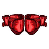 rode bokshandschoenen schets in geïsoleerde witte achtergrond. vintage sportuitrusting voor kickboksen in gegraveerde stijl. vector