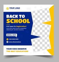 school toelating social media post banner ontwerp. terug naar school social media post bannerontwerp. terug naar school toelating promotie banner. schooltoelatingssjabloon voor advertentie op sociale media. vector