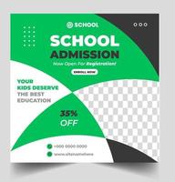 school toelating social media post banner ontwerp. terug naar school social media post bannerontwerp. terug naar school toelating promotie banner. schooltoelatingssjabloon voor advertentie op sociale media. vector