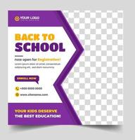 school toelating social media post banner ontwerp. terug naar school social media post bannerontwerp. terug naar school toelating promotie banner. schooltoelatingssjabloon voor advertentie op sociale media. vector