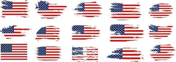 vlag van de verenigde staten van amerika, borstel achtergrond set. usa vlag borstel vector set. gelukkige 4 juli usa onafhankelijkheidsdag wenskaart. belettering en Amerikaanse vlag grunge brush verf achtergrond.