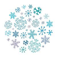 verzameling doodle sneeuwvlokken. eenvoudige handgetekende winterillustraties. kerstkaart, gelukkig nieuwjaar vector