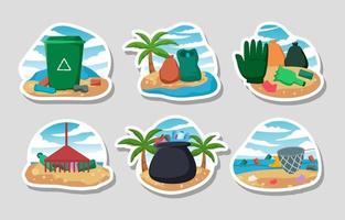 stickerset voor strandreiniging vector