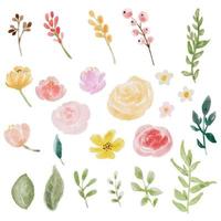 losse aquarel kleurrijke rozen en wilde bloemen boeket elementen geïsoleerd op witte achtergrondkleur digitaal schilderen vector