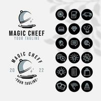 chef keuken logo voor food restaurant en café sjabloon met icoon vector