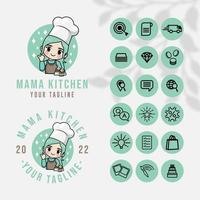 chef keuken logo voor food restaurant en café sjabloon met icoon vector