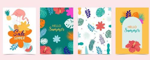 zomer verkoop achtergrond met flamingo, blad, bloem vector