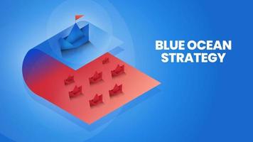 isometrische blauwe oceaanstrategie is vergelijking 2 markt, rode oceaan en blauwe oceaanmarkt en klant voor marketinganalyse en plan.de origamipresentatie metafoor pioniersmarkt heeft geen concurrentie vector