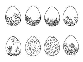 handgetekende zwarte omtrekset voor Pasen-ontwerp. groep van patroon eieren op een witte achtergrond. viering van heilige zondag, het decor van ansichtkaarten, stickers vector