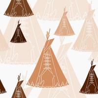 bewerkbare vector van platte zwart-wit vooraanzicht inheemse Amerikaanse tenten illustratie in verschillende kleuren als naadloos patroon voor het creëren van achtergrond van traditionele cultuur en geschiedenis gerelateerd ontwerp