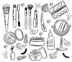 handgetekende set van vector cosmetica. doodle illustratie.