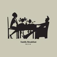familie op eettafel silhouet in retro jaren 50 stijl vector