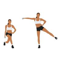 vrouw doet curtsy lunge side kick laterale verhoging oefening. platte vectorillustratie geïsoleerd op een witte achtergrond vector