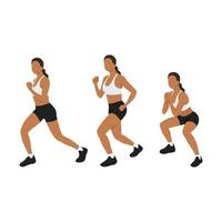 vrouw doet flutter kick squat oefening. platte vectorillustratie geïsoleerd op een witte achtergrond vector