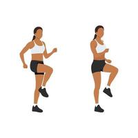 vrouw doet run in place oefening. platte vectorillustratie geïsoleerd op een witte achtergrond vector