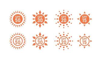SPF zonbeschermingspictogrammen voor zonnebrandcrèmeverpakkingen. uva uvb controle voor de huid. vector