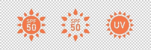 spf 50 zonnebrandcrème zon bescherming pictogram label set. vector