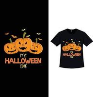 halloween zwarte kleur t-shirt design met enge pompoenlantaarns en vintage kleur. Halloween-elementsilhouetontwerp met pompoenlantaarns en kalligrafie. spookachtig t-shirtontwerp voor Halloween. vector